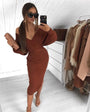 Eleganter Designer V-Ausschnitt Langarm | Hoch tailliertes Bleistiftkleid