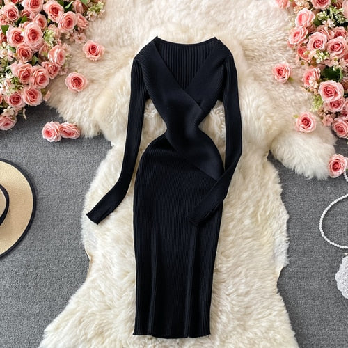 Elegantes Sommergestricktes Bodycon-Kleid | Kurzarm-Pullover-Maxikleid