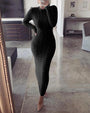 Elegantes Winter langärmeliges O-Ausschnitt Strick-Abendkleid | Bodycon Stretch Maxi Casual Büro