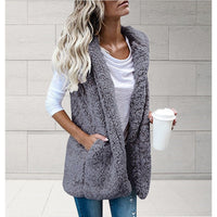 Plush sleeveless vest with hood