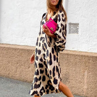 Classic V-Neck 3/4 Sleeve Leopard Print Party Dress | Elegant & Breathable
