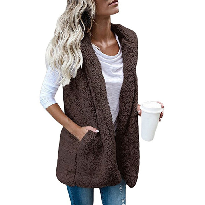 Plush sleeveless vest with hood