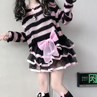 Karrram Pink Striped Gothic Sweaters