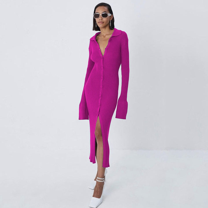 Elegantes Gestricktes Bodycon Kleid mit langen Ärmeln und enger Passform | Winter Freizeitkleidung