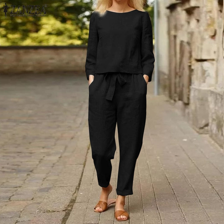 Summer Short Sleeve Blouse & Harem Pants Set | Casual Two-Piece Outfit