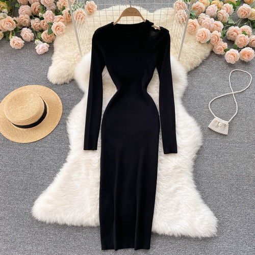 Elegantes schickes Maxikleid | Sexy Hollow-Out Gestricktes Bodycon