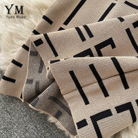 Elegante Geometrische Gebreide Bodycon Jurk | Lange Mouwen Trui Jurk