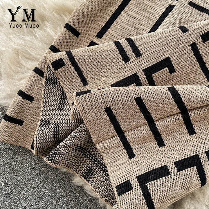 Elegante Geometrische Gebreide Bodycon Jurk | Lange Mouwen Trui Jurk