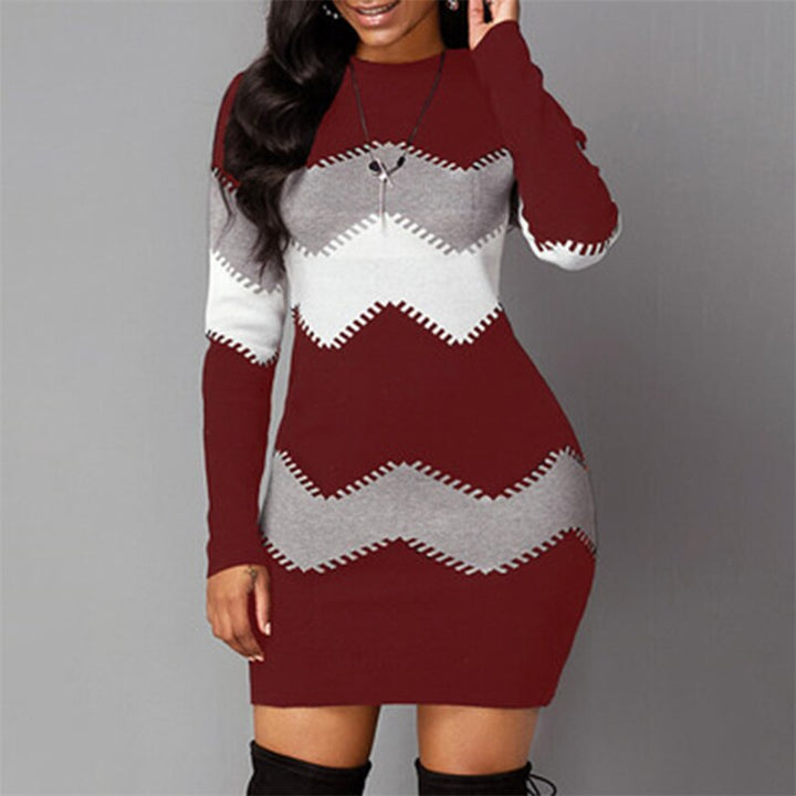 Elegantes gestricktes Bodycon-Kleid für den Frühling | Lange Ärmel O-Ausschnitt Enganliegende Passform