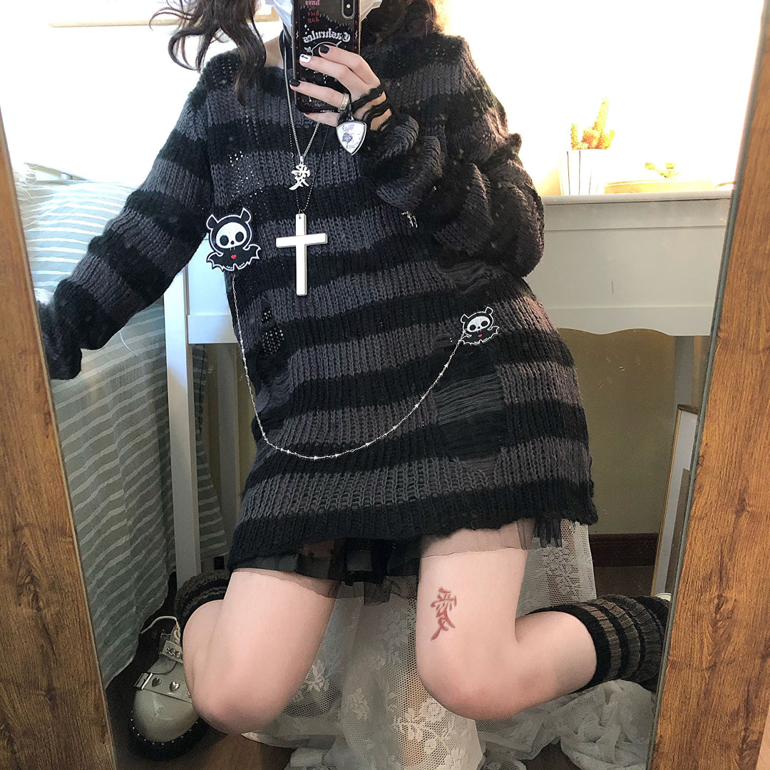 Karrram Pink Striped Gothic Sweaters