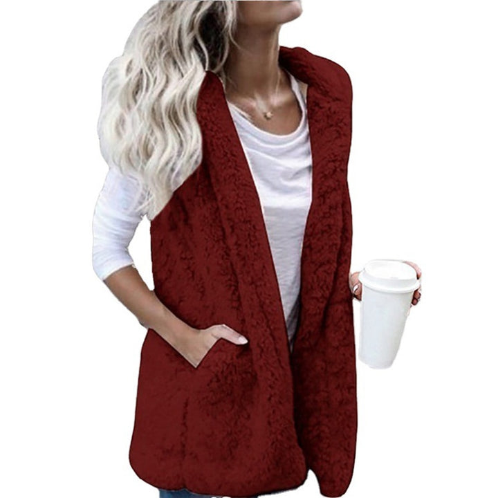 Plush sleeveless vest with hood