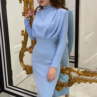 Elegant Waist-Control Slimming Long Sleeve Dress | Office Lady Fashion