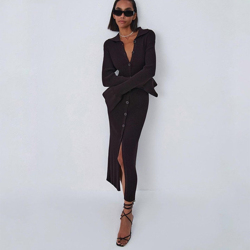 Elegantes Gestricktes Bodycon Kleid mit langen Ärmeln und enger Passform | Winter Freizeitkleidung