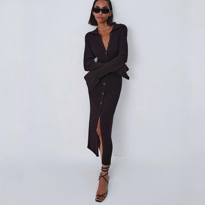 Elegantes Gestricktes Bodycon Kleid mit langen Ärmeln und enger Passform | Winter Freizeitkleidung