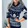 Warmer gestrickter Weihnachts-Pullover | Rentiermuster Langarm-Winterpullover