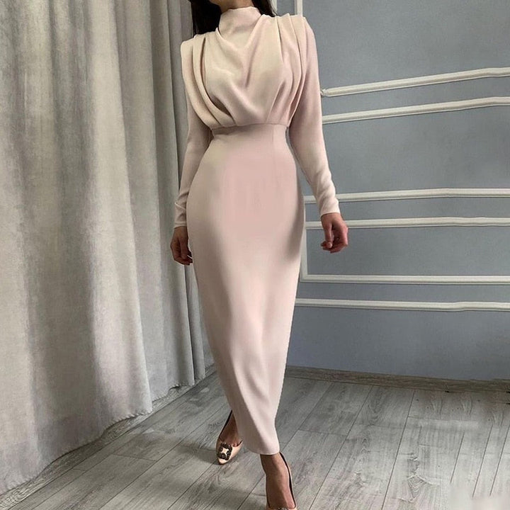 Elegant Waist-Control Slimming Long Sleeve Dress | Office Lady Fashion