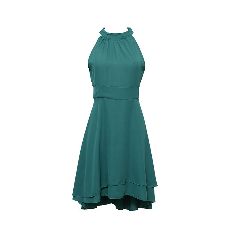 Elegante Zomerse Halterjurk | Hoge Taille Mouwloze Chiffon Midi | Gelaagde Party Slim Fit