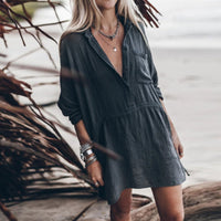 Baumwoll Oversized Lässiges langes Hemdblusenkleid für Frauen | Frühling Trendige Strandmode