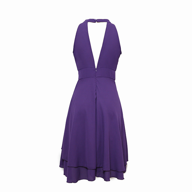 Elegante Zomerse Halterjurk | Hoge Taille Mouwloze Chiffon Midi | Gelaagde Party Slim Fit