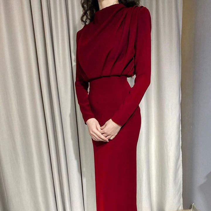 Elegant Waist-Control Slimming Long Sleeve Dress | Office Lady Fashion