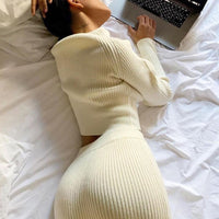 Geribde Gebreide Trui Jurk | Herfst Winter Casual Lange Maxi Bodycon