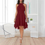 Elegantes sommerliches Neckholderkleid | Hohe Taille Ärmelloses Chiffon-Midi | Geschichtetes Party Slim Fit