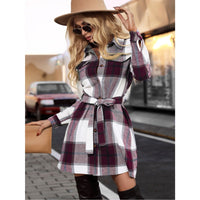 Kariertes gestreiftes Hemdblusenkleid mit langen Ärmeln | Casual | Lockere Passform