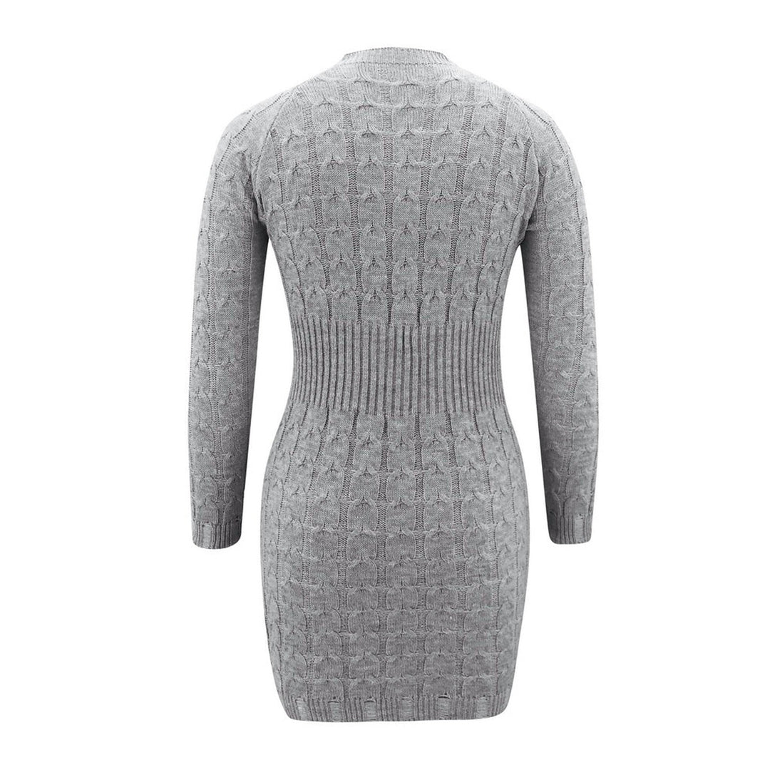 Gestricktes Kleid mit gedrehtem Muster und Taillenband | Herbst Winter Alltagskleidung