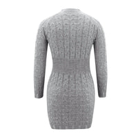 Gestricktes Kleid mit gedrehtem Muster und Taillenband | Herbst Winter Alltagskleidung