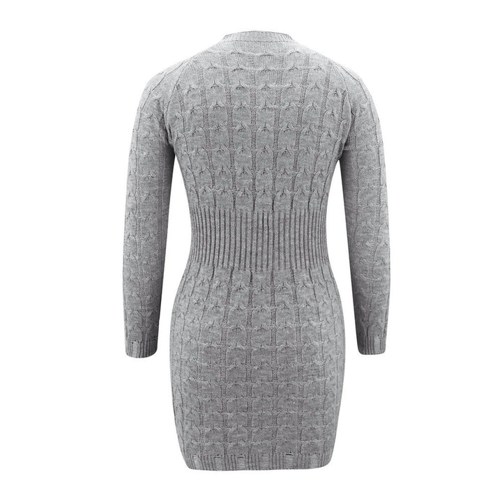 Gestricktes Kleid mit gedrehtem Muster und Taillenband | Herbst Winter Alltagskleidung