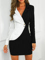 Patchwork Gestreiftes Blazer-Kleid | Büro-Damen Mini Kleid