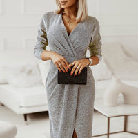 Nieuwe Stijl Elegante V-hals Lange Mouw Jurk | Getailleerd