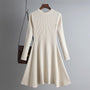 Schickes O-Neck Langarm-Pulloverkleid | Dickes gestricktes Mini-Outfit