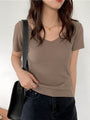 Sommer V-Ausschnitt Geripptes Slim Fit T-Shirt | Kurzarm Strickpullover