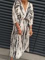 Geometrischer Print Boho Puffärmel V-Ausschnitt Kleid | Strandurlaub Kleidung