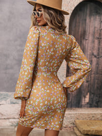 Bodycon Print Kleid | Modischer Schlanker V-Ausschnitt Lange Ärmel | Elegante Hohe Taille