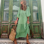 Cazual™: Boho V-Ausschnitt Kleid mit Puffärmeln