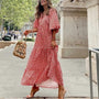 Cazual™: Boho V-Ausschnitt Kleid mit Puffärmeln