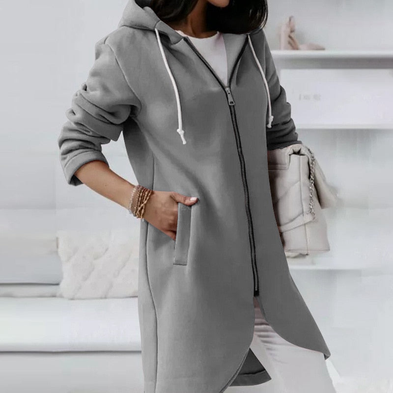 Mid-length coat with hood