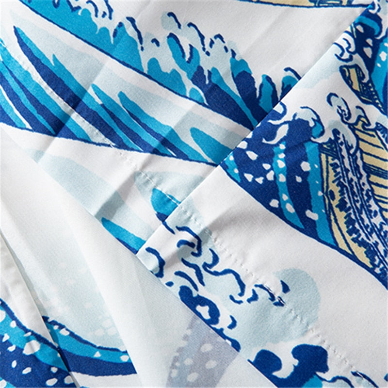 Japanese Wave Carp Print Coat Traditional