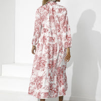 Elegante Losse Pasvorm Lange Mouw Bloemenprint Jurk | Herfst Feestkleding