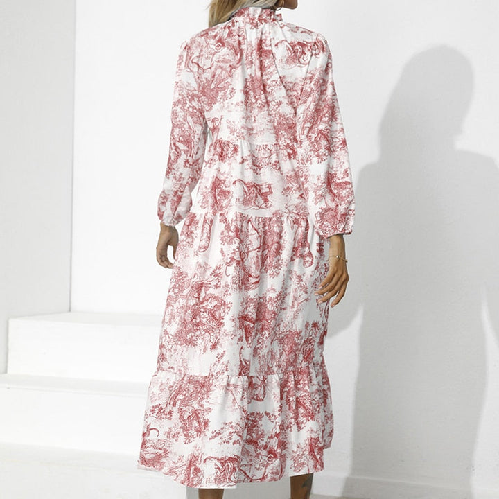 Elegante Losse Pasvorm Lange Mouw Bloemenprint Jurk | Herfst Feestkleding