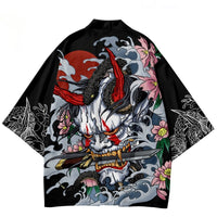 Japanese Wave Carp Print Coat Traditional