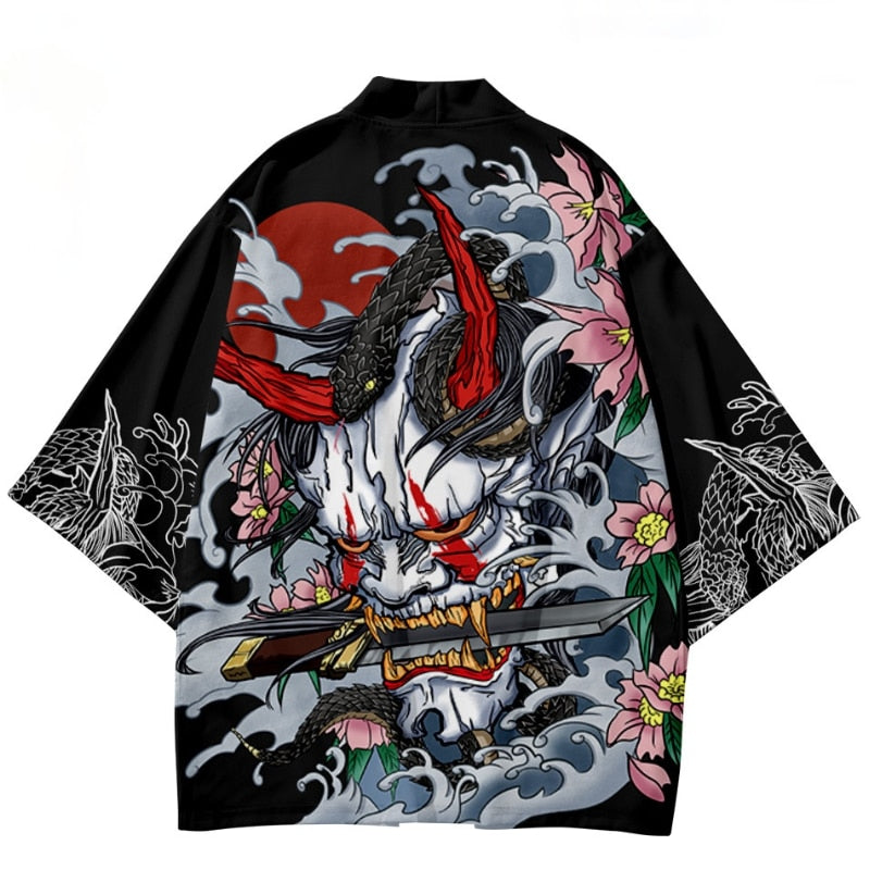 Japanese Wave Carp Print Coat Traditional