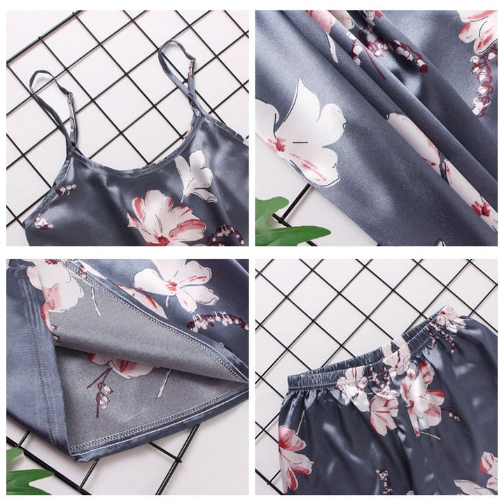 Satijnen Pyjama set met bloemenprint