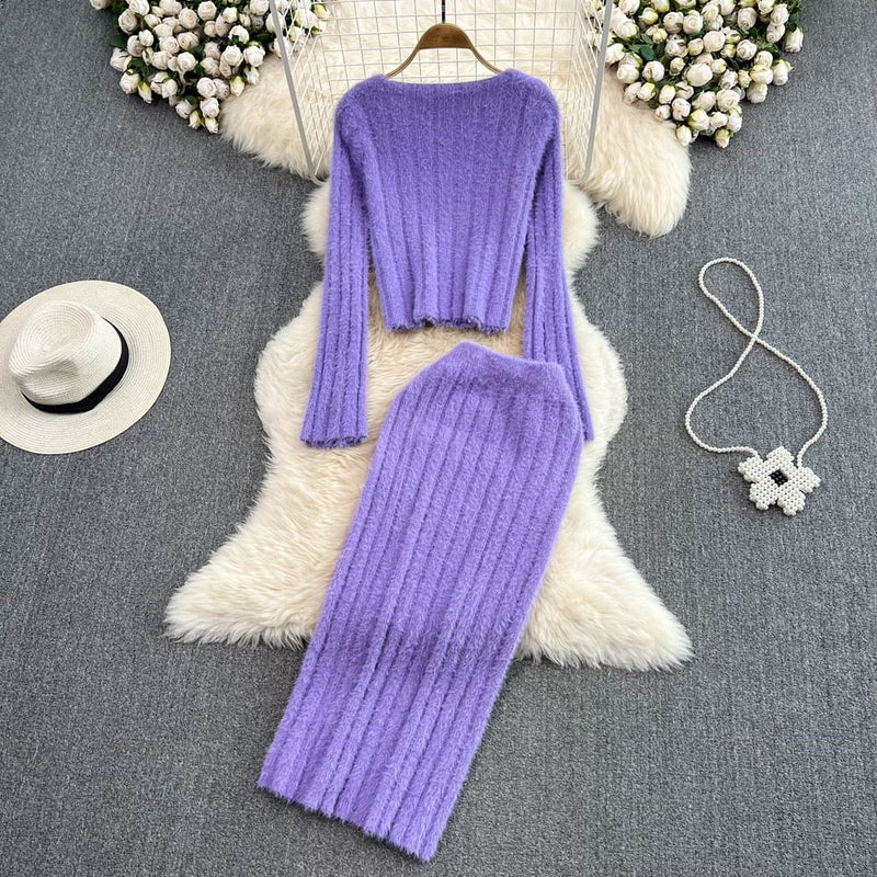 Stylish Knitted Two-Piece Set | Soft Sweater & Bodycon Skirt