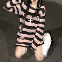 Karrram Pink Striped Gothic Sweaters