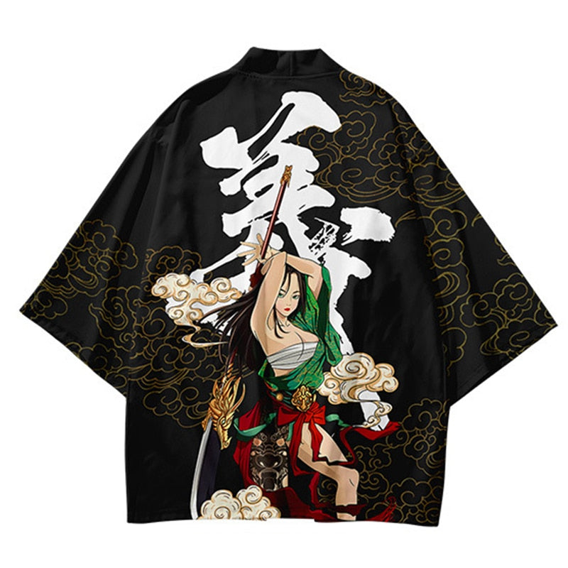 Japanese Wave Carp Print Coat Traditional