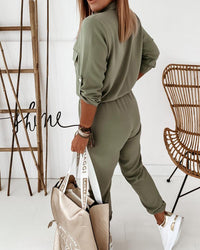 Elegante Jumpsuit met Lange Mouwen en Elastische Taille | Casual Kantoorstijl