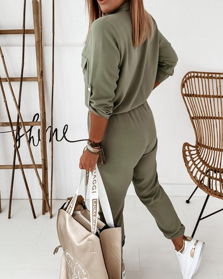 Elegante Jumpsuit met Lange Mouwen en Elastische Taille | Casual Kantoorstijl